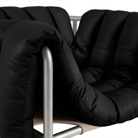 Puffy Lounge Chair, Black Leather / Stainless