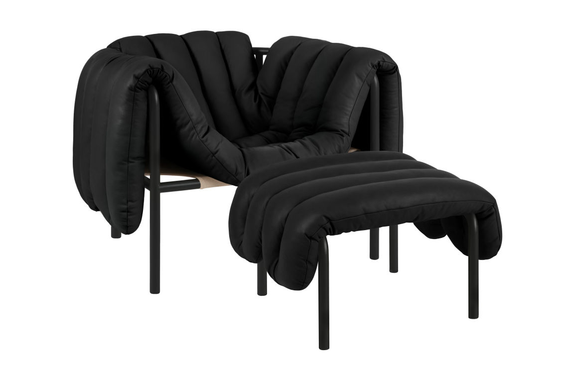 Puffy Lounge Chair + Ottoman, Black Leather / Black Grey (UK), Art. no. 20689 (image 1)