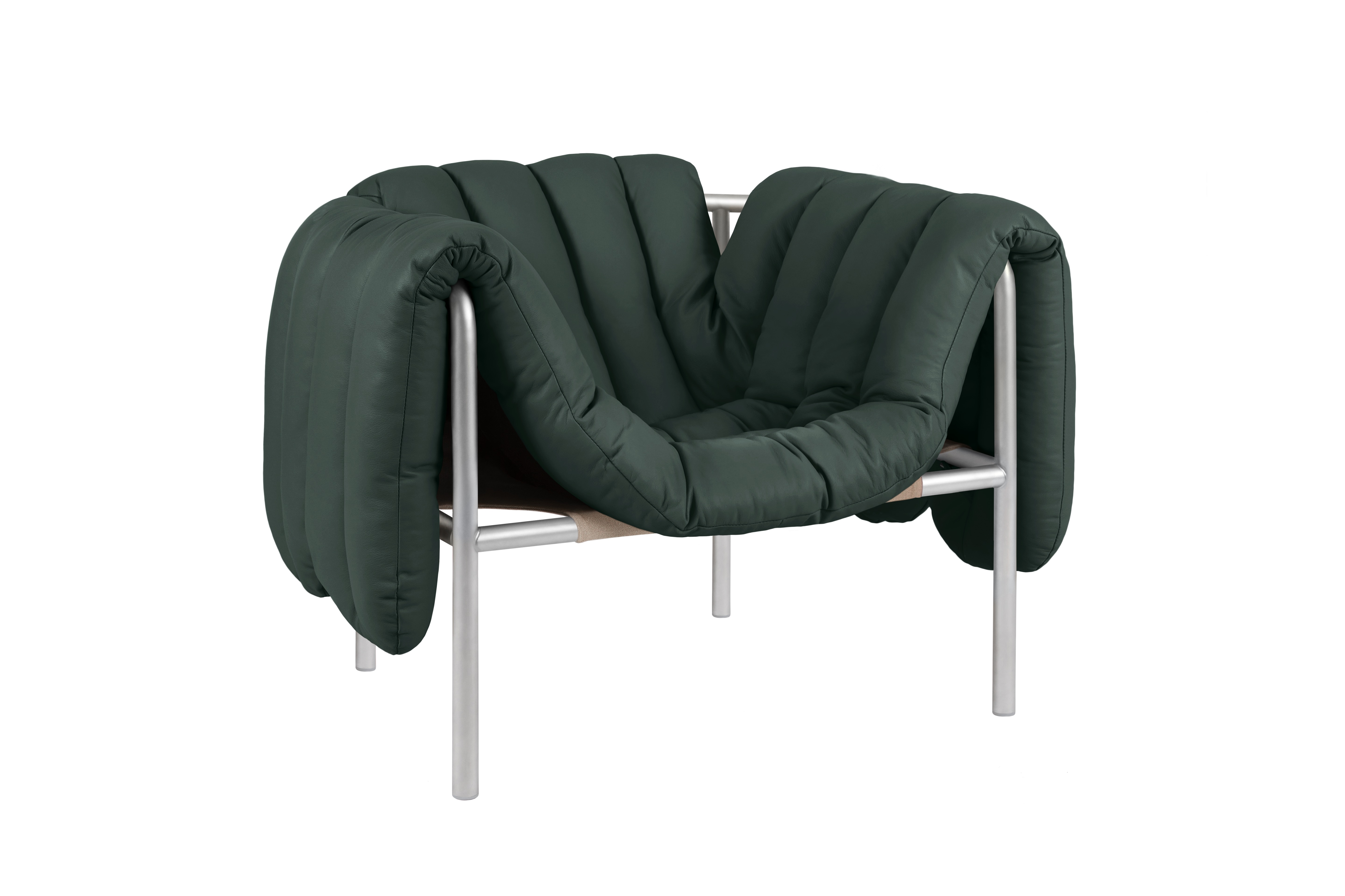 Puffy Lounge Chair, Dark Green Leather / Stainless (UK), Art. no. 20710 (image 1)