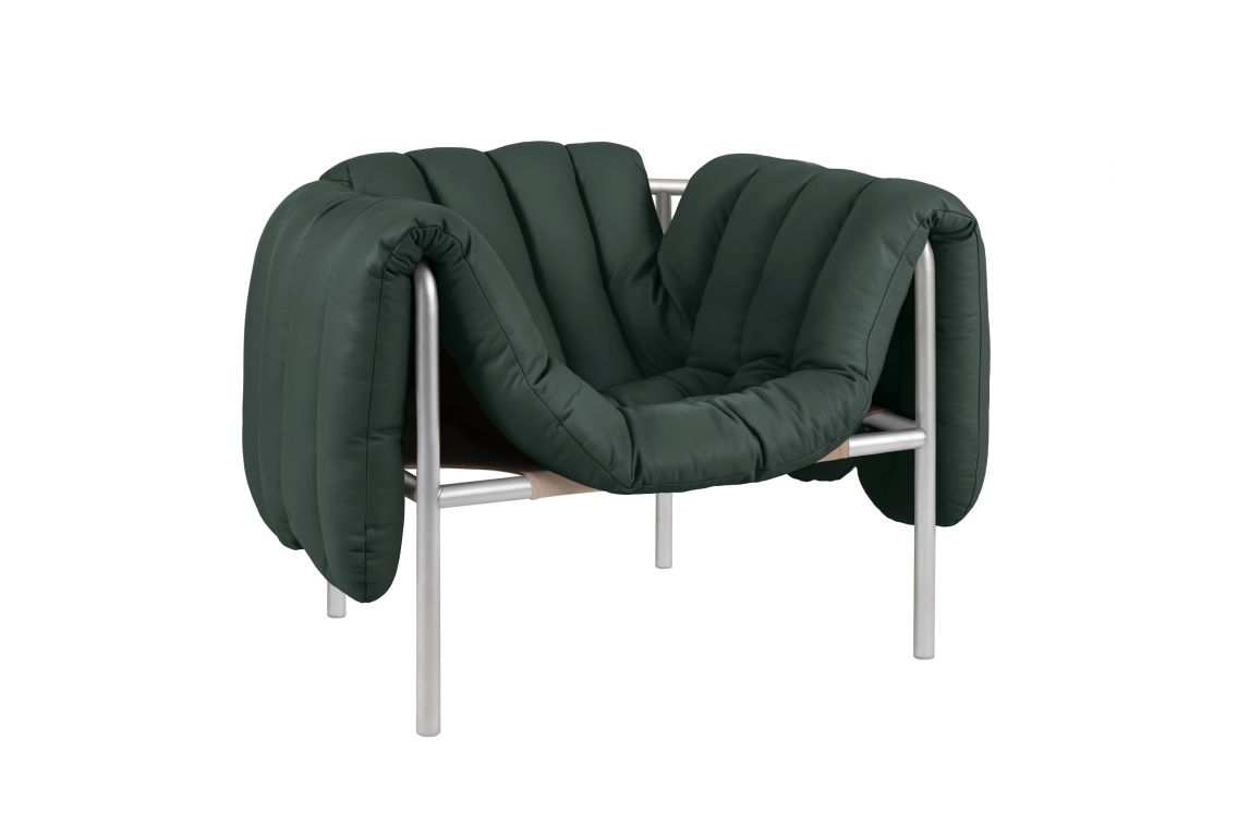 Puffy Lounge Chair, Dark Green Leather / Stainless, Art. no. 20486 (image 1)