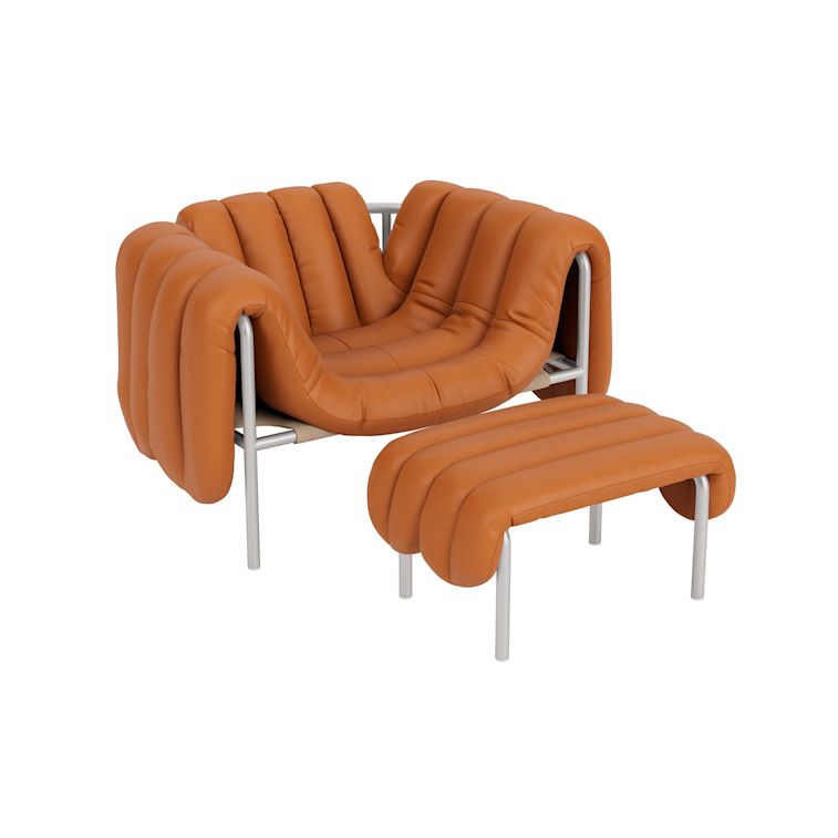 Puffy Lounge Chair + Ottoman, Elmosoft Leather 54035 / Stainless, Art. no. 90304 (image 1)