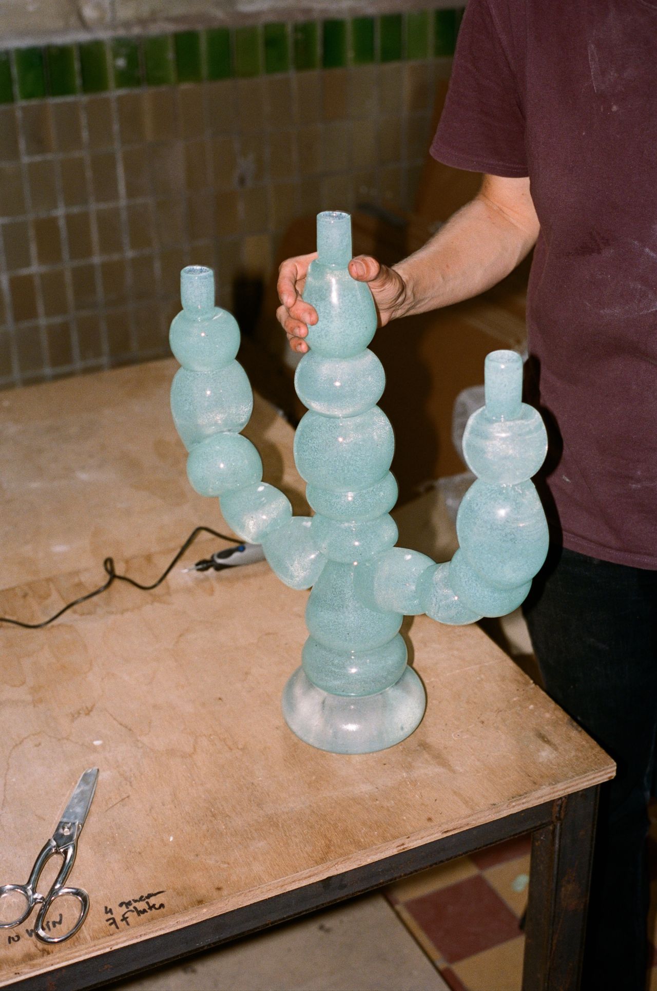 An editorial image from behind the scenes of making Bubble Candelabra, a Hem X limited edition piece.