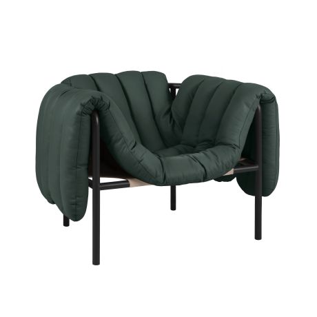 Puffy Lounge Chair, Dark Green Leather / Black Grey (UK)