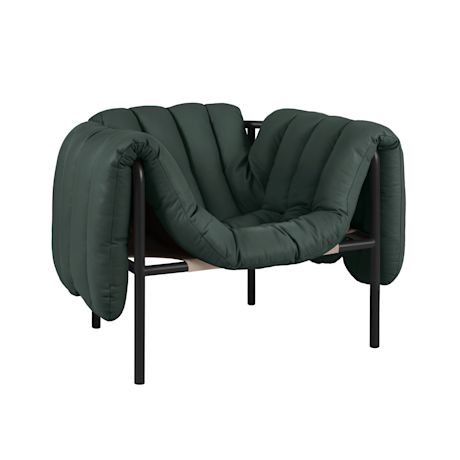 Puffy Lounge Chair, Dark Green Leather / Black Grey