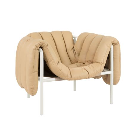 Puffy Lounge Chair, Sand Leather / Cream