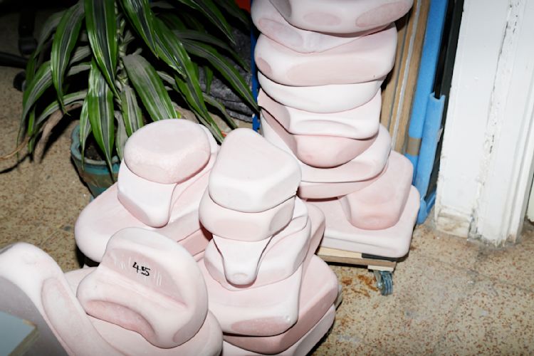 An editorial image from behind the scenes of building the Pink Counter for Hem's London pop-up shop, 2018.