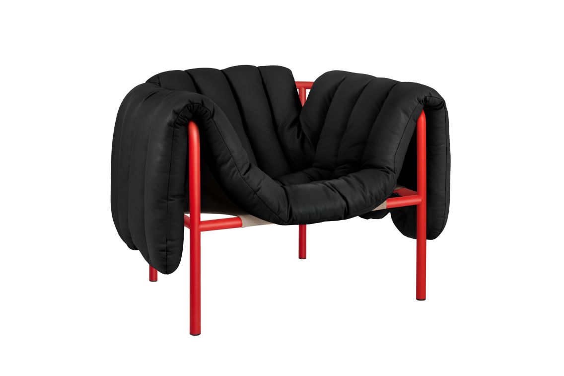 Puffy Lounge Chair, Black Leather / Traffic Red, Art. no. 20490 (image 1)