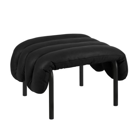 Puffy Ottoman, Black Leather / Black Grey (UK)