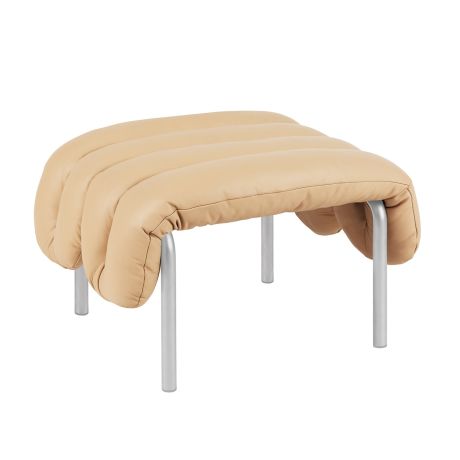 Puffy Ottoman, Sand Leather / Stainless (UK)