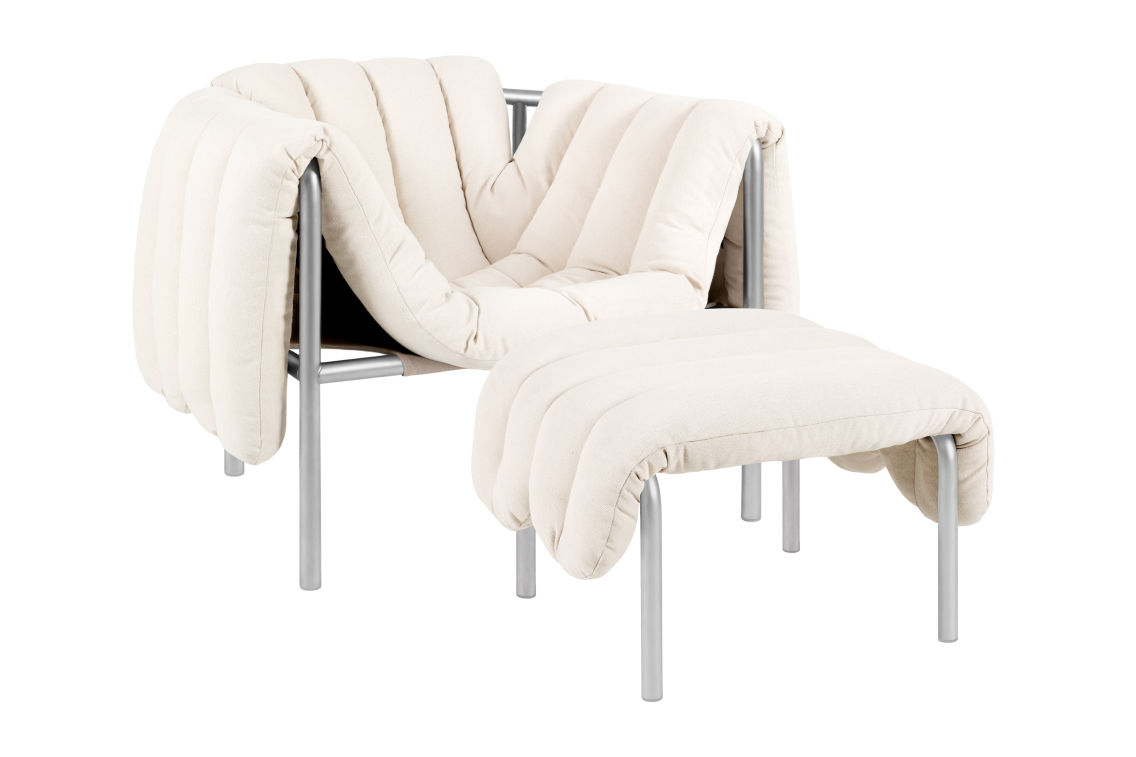 Puffy Lounge Chair + Ottoman, Natural / Stainless, Art. no. 20307 (image 1)