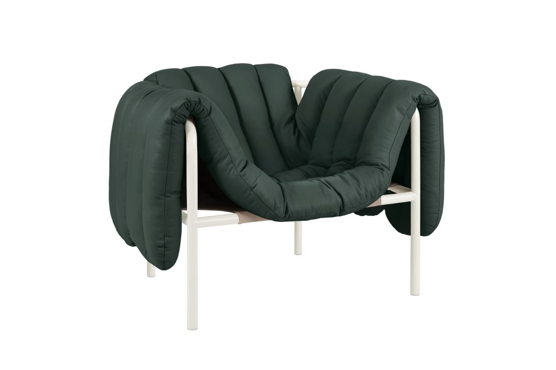 Puffy Lounge Chair, Dark Green Leather / Cream, Art. no. 20487 (image 1)