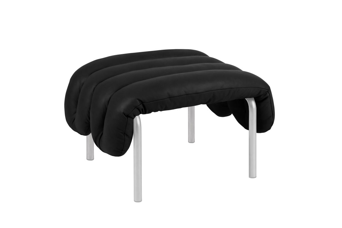 Puffy Ottoman, Black Leather / Stainless, Art. no. 20352 (image 1)
