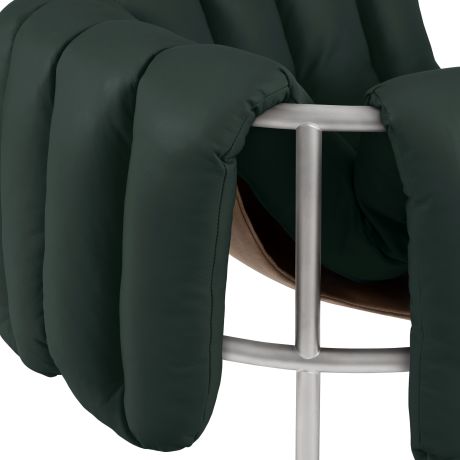 Puffy Lounge Chair, Dark Green Leather / Stainless