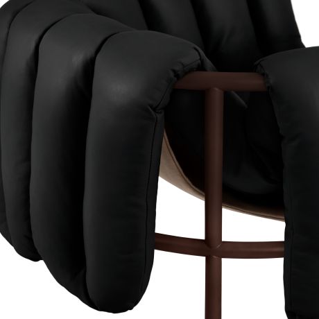 Puffy Lounge Chair, Black Leather / Chocolate Brown