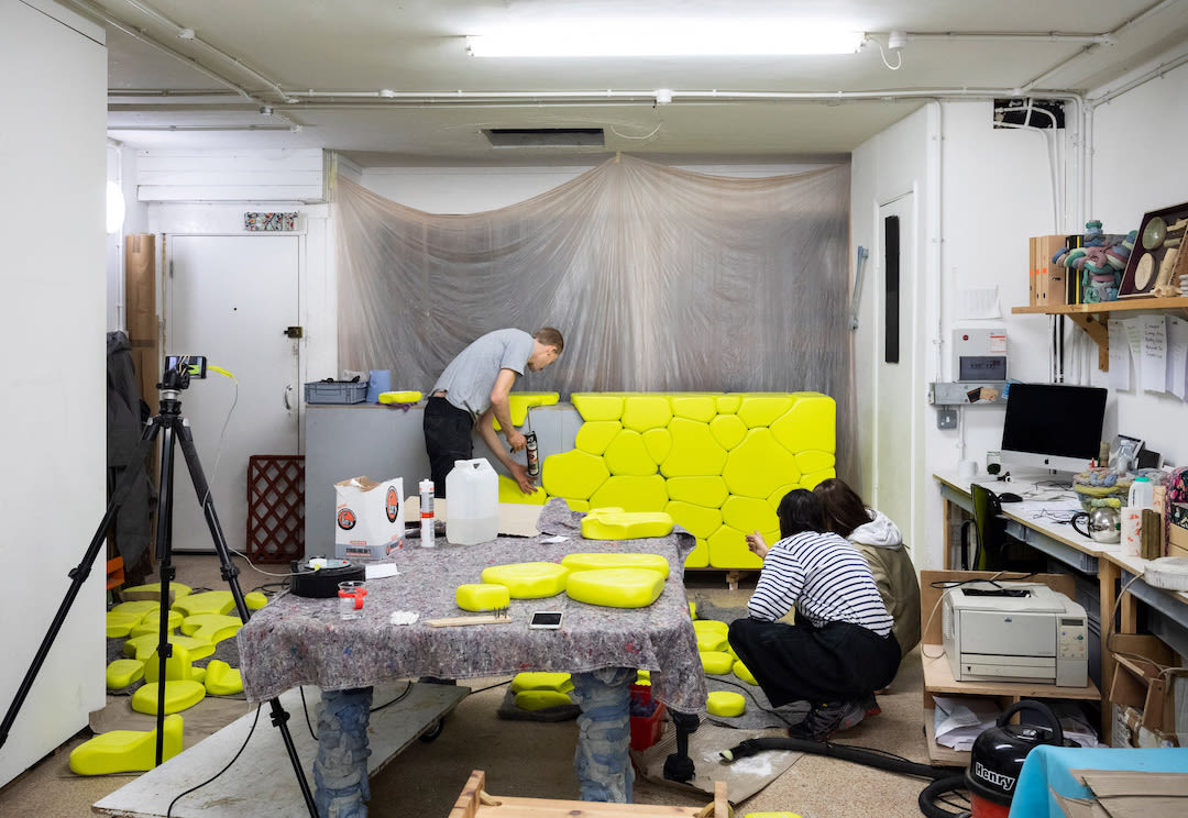 An editorial image from behind the scenes of making the Hem Yellow Counter.