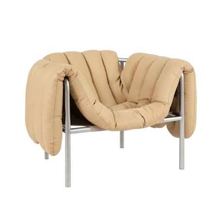 Puffy Lounge Chair, Sand Leather / Stainless