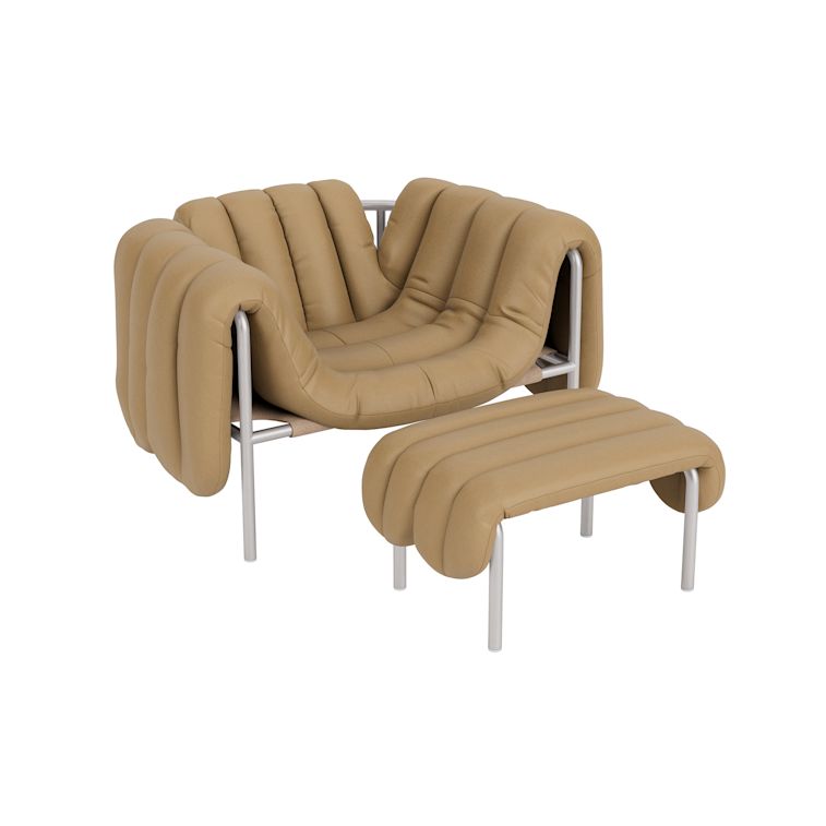 Puffy Lounge Chair + Ottoman, Elmosoft Leather 03009 / Stainless, Art. no. 90305 (image 1)