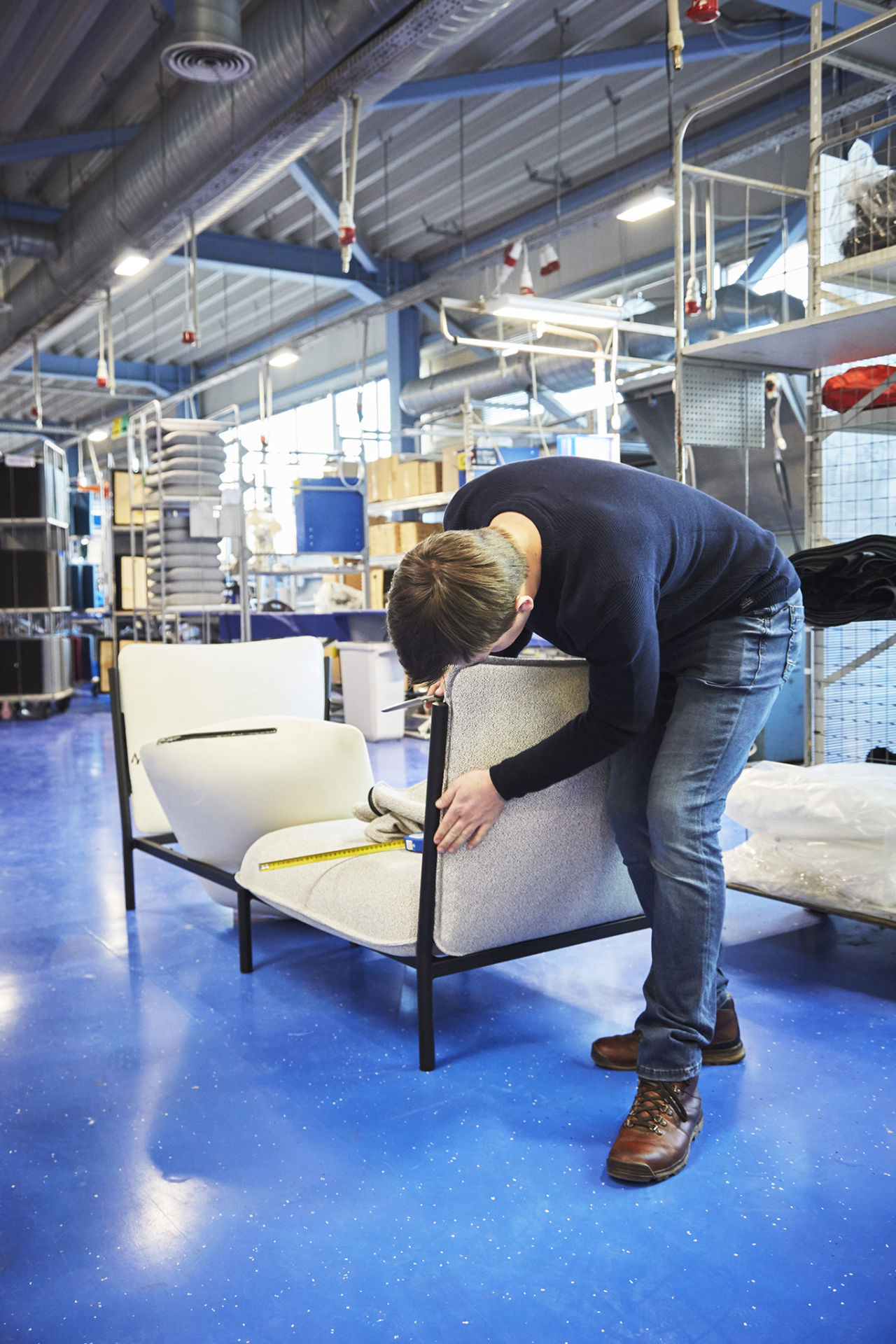 An editorial image from behind the scenes of making Kumo Sofa.