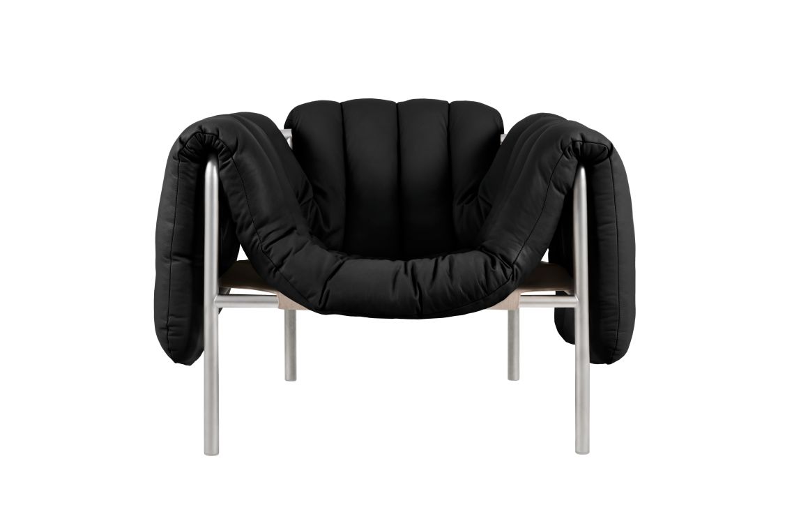 Puffy Lounge Chair, Black Leather / Stainless, Art. no. 20258 (image 2)
