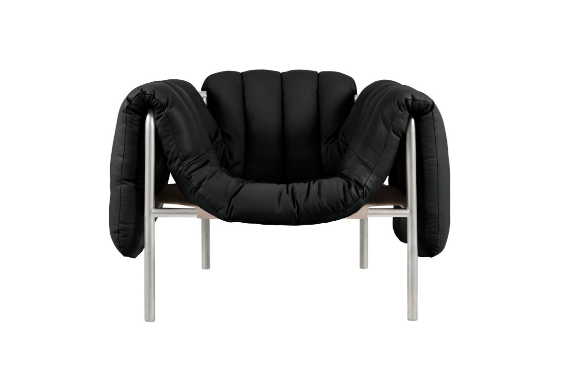 Puffy Lounge Chair, Black Leather / Stainless, Art. no. 20258 (image 1)