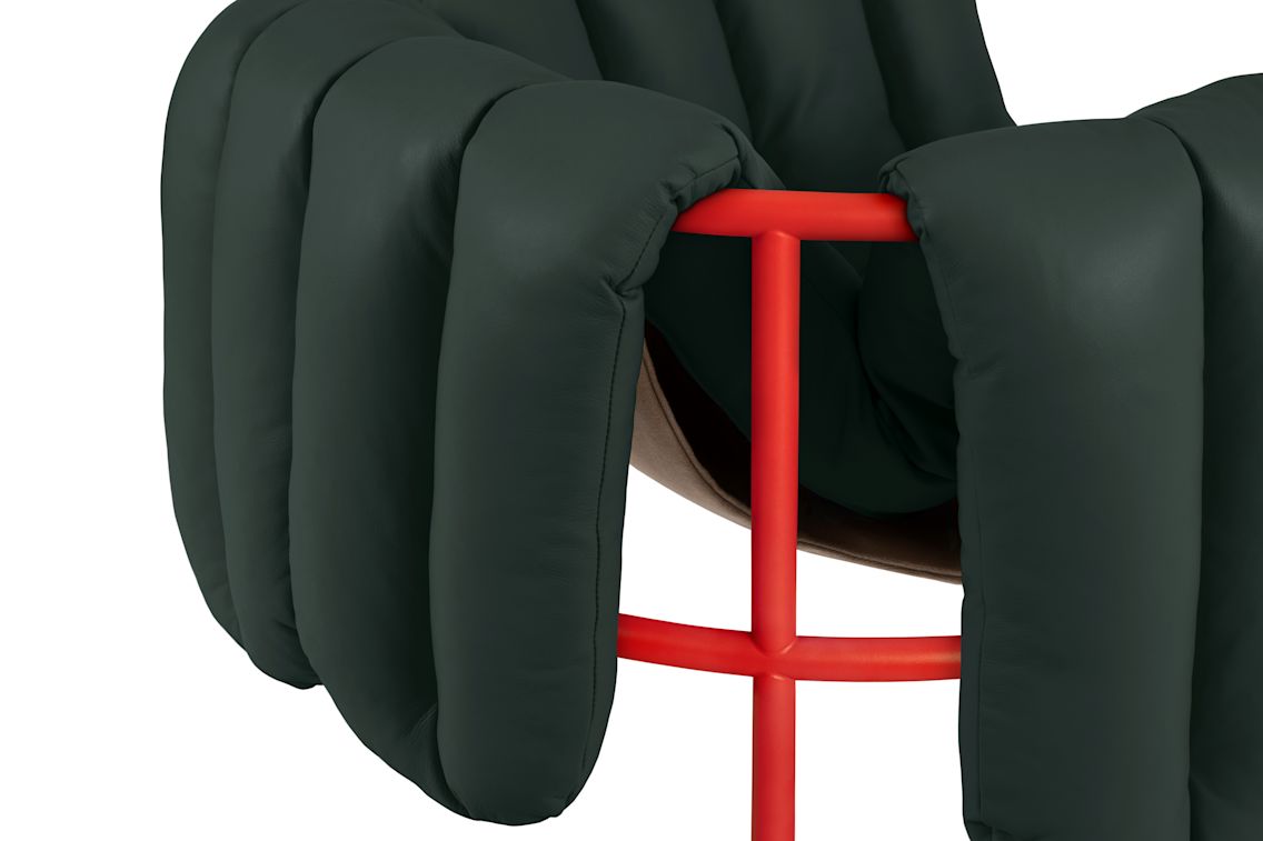 Puffy Lounge Chair, Dark Green Leather / Traffic Red (UK), Art. no. 20709 (image 2)