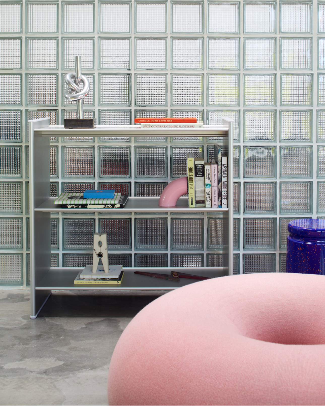 Image of the Hem LA Showroom featuring Boa Pouf, Last Stool, and T Shelf.