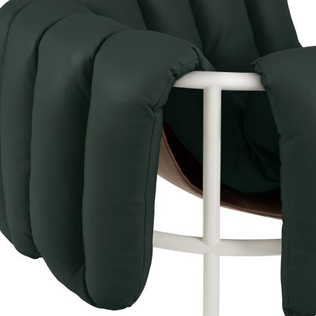Puffy Lounge Chair, Dark Green Leather / Cream