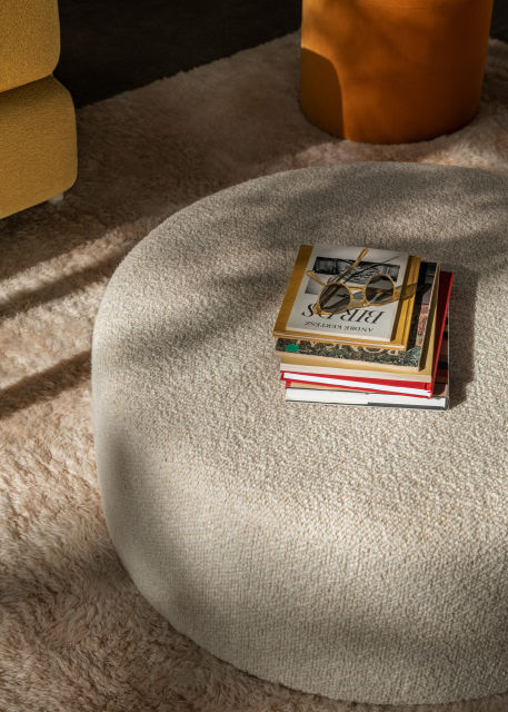 Lifestyle image featuring Bon Pouf Round Large in Eggshell.