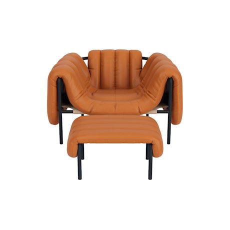 Puffy Lounge Chair + Ottoman, Elmosoft Leather 54035 / Black Grey