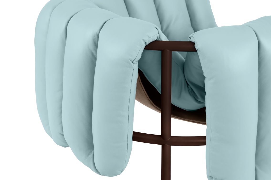 Puffy Lounge Chair, Light Blue Leather / Chocolate Brown, Art. no. 20481 (image 2)