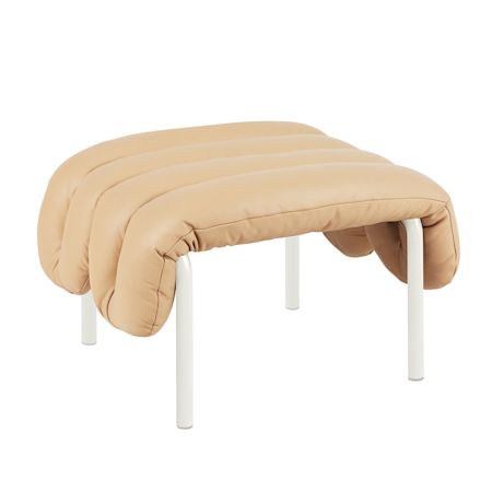 Puffy Ottoman, Sand Leather / Cream