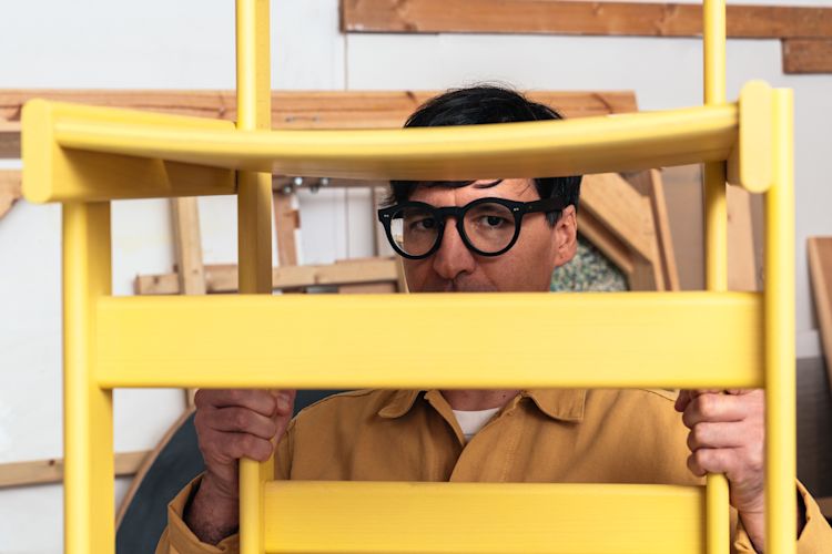 An editorial image from behind the scenes of making Bullnose Chair and Bullnose Lounge Chair by designer Marco Campardo.
