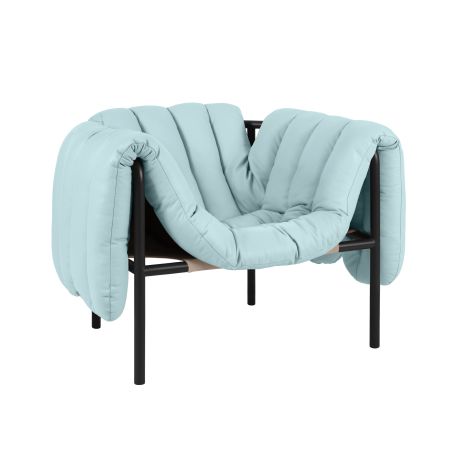 Puffy Lounge Chair, Light Blue Leather / Black Grey (UK)