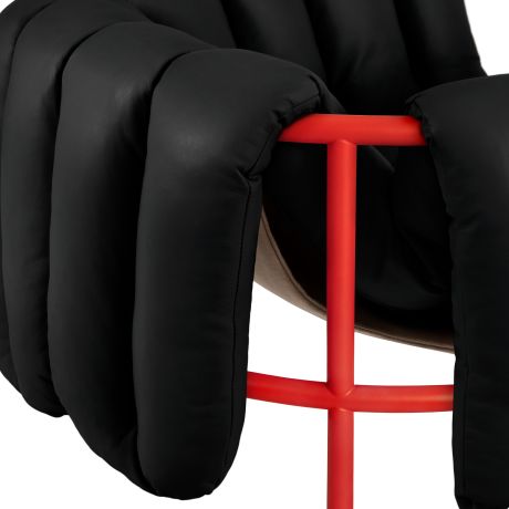Puffy Lounge Chair, Black Leather / Traffic Red