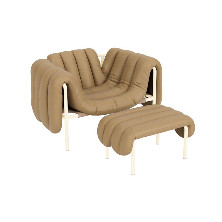 Puffy Lounge Chair + Ottoman, Elmosoft Leather 03009 / Cream (UK), Art. no. 90242 (image 1)