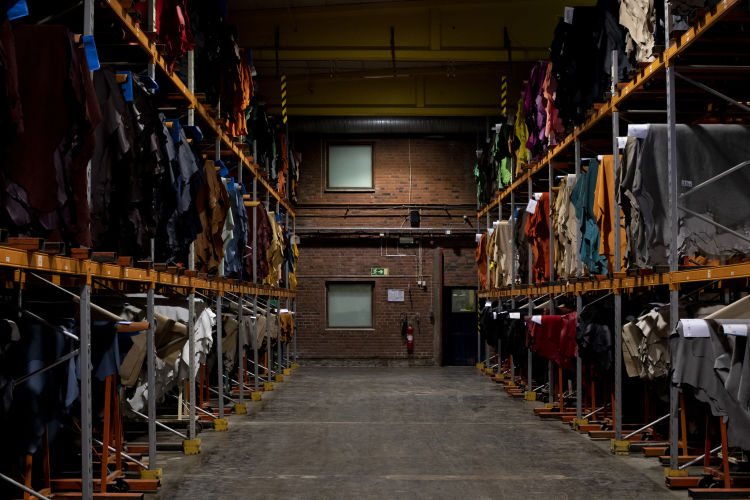 An editorial image from behind the scenes from Elmo Leather Factory.