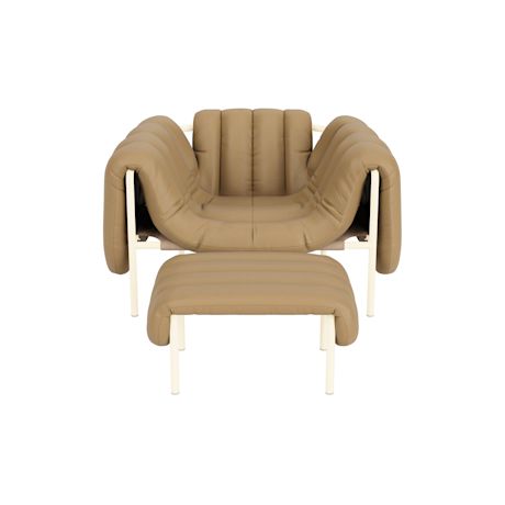 Puffy Lounge Chair + Ottoman, Elmosoft Leather 03009 / Cream