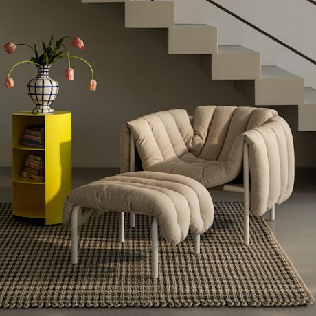 Puffy Lounge Chair + Ottoman, Natural / Cream
