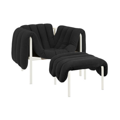 Puffy Lounge Chair + Ottoman, Anthracite / Cream