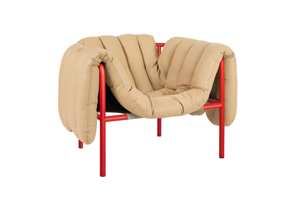 Puffy Lounge Chair, Sand Leather / Traffic Red, Art. no. 20469 (image 1)