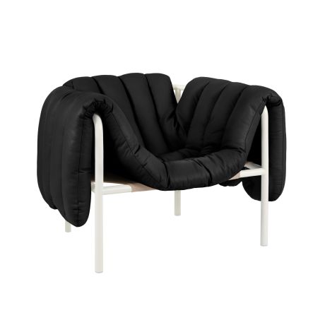 Puffy Lounge Chair, Black Leather / Cream