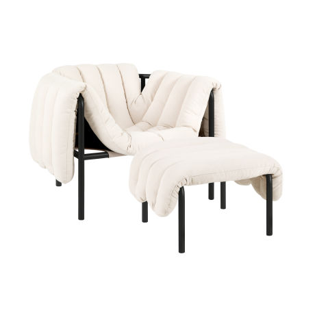 Puffy Lounge Chair + Ottoman, Natural / Black Grey (UK)