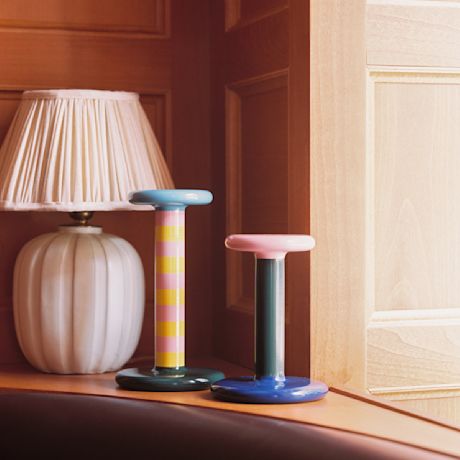 Pesa Candle Holder High, Pink / Sulfur Yellow Stripe