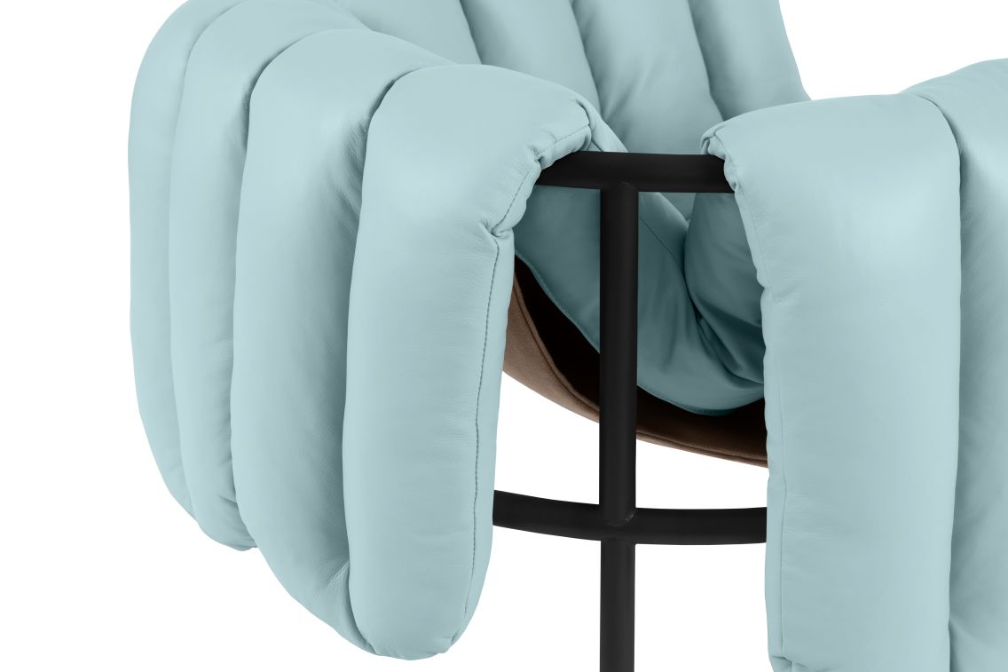 Puffy Lounge Chair, Light Blue Leather / Black Grey, Art. no. 20482 (image 2)