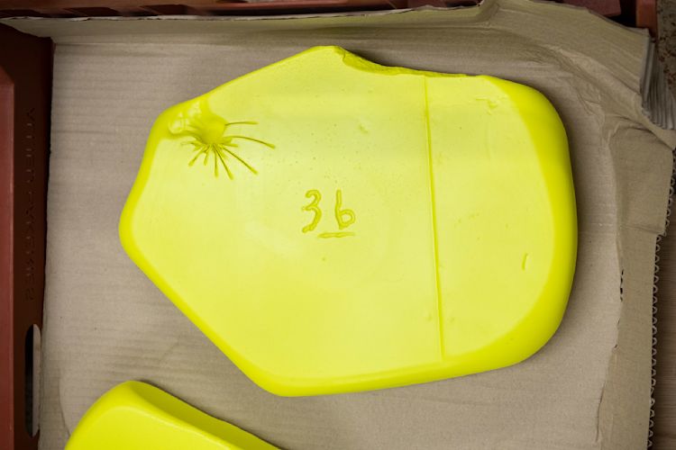 An editorial image from behind the scenes of making the Hem Yellow Counter.