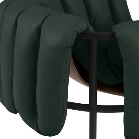 Puffy Lounge Chair, Dark Green Leather / Black Grey