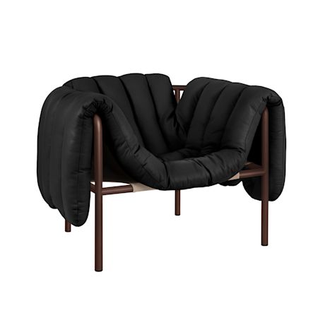 Puffy Lounge Chair, Black Leather / Chocolate Brown