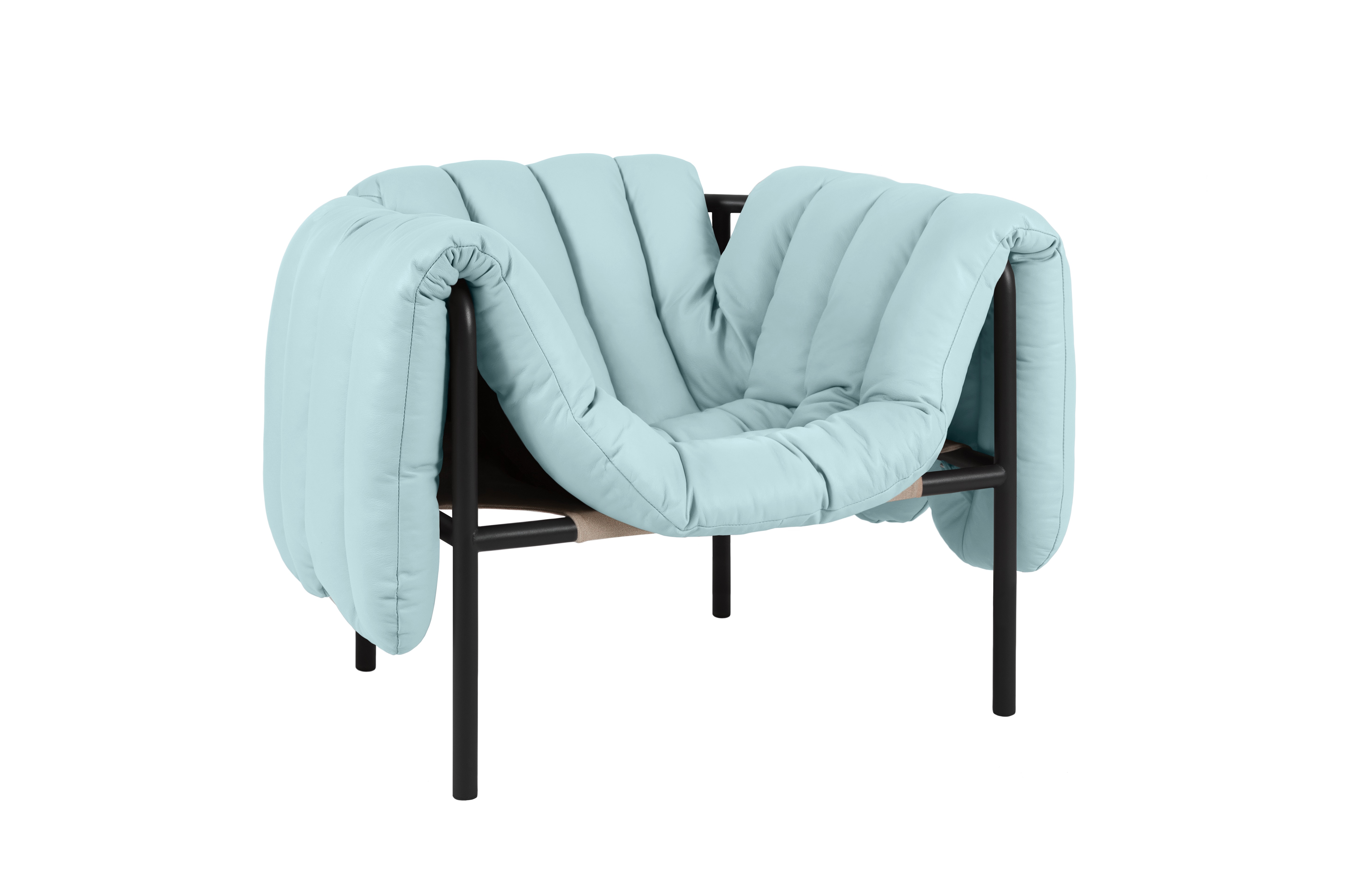 Puffy Lounge Chair, Light Blue Leather / Black Grey, Art. no. 20482 (image 1)