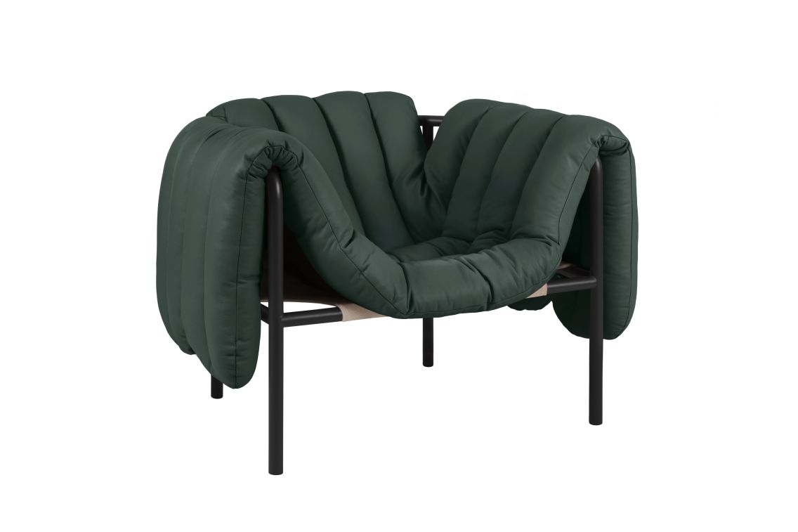 Puffy Lounge Chair, Dark Green Leather / Black Grey, Art. no. 20489 (image 1)