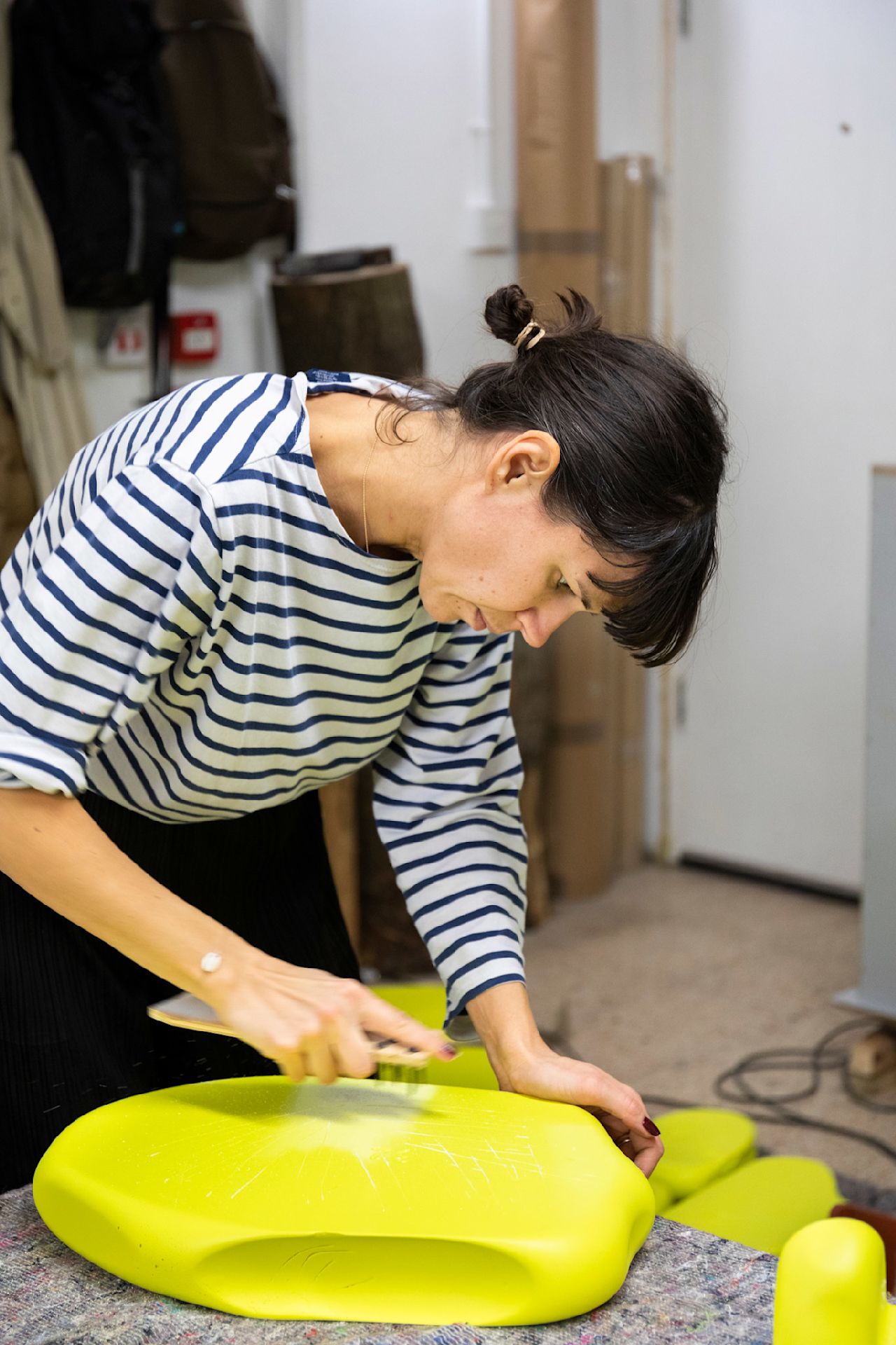 An editorial image from behind the scenes of making the Hem Yellow Counter.